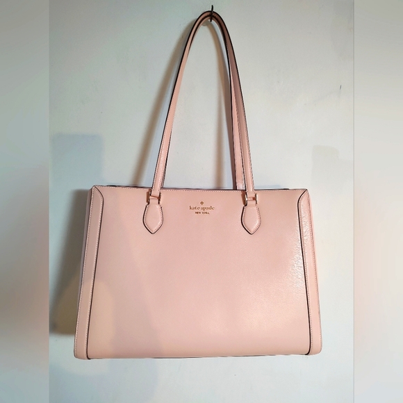 Kate Spade Madison Saffiano East West Leather Laptop Tote Conch Pink New - Picture 1 of 10